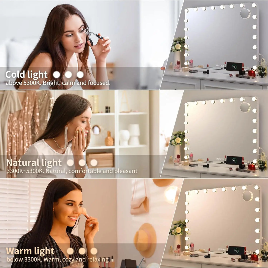Hollywood Make-Up Mirror with Lighting 20 LED,Bluetooth Player, 80x60cm Large Cosmetic Mirror with 3 Dimmer Light ,USB,Touch
