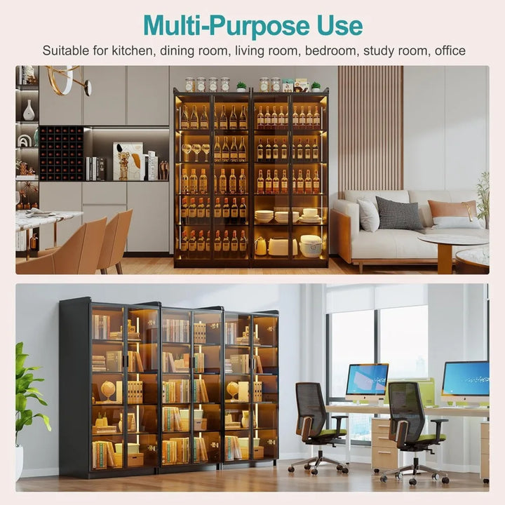 66" Display Cabinet with LED Lights, 5 Tier Curio Cabinet Bookcase with Adjustable Shelves, Tall Storage Cabinet with Human Bod