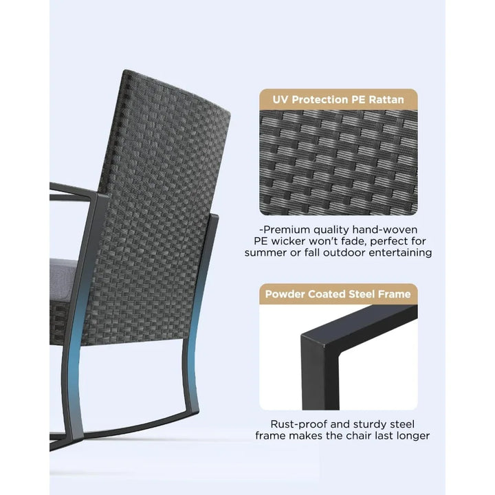 3 Pieces Patio Furniture Set Rocking Bistro Set Outdoor Rattan Conversation with Coffee Table for Garden Balcony Backyard Poolsi