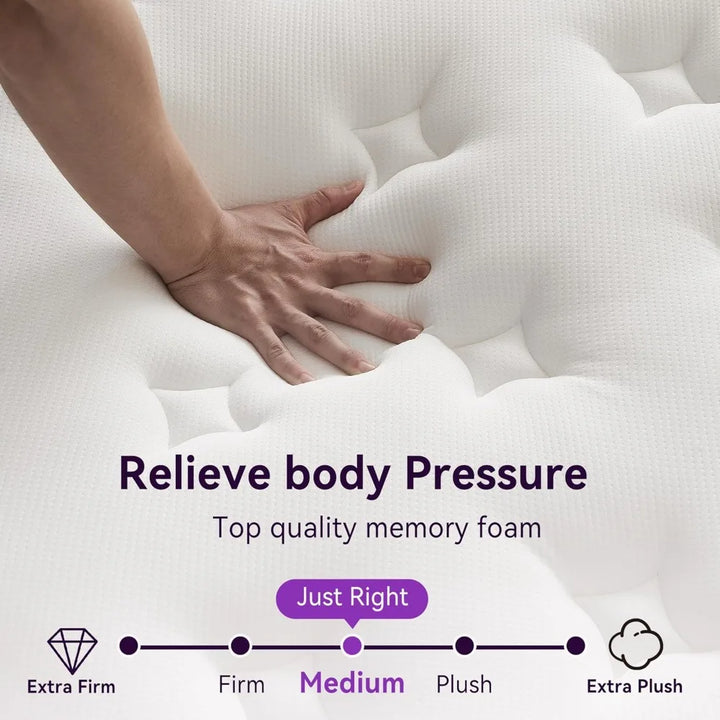 12 Inch Size Hybrid Mattress in a Box, CertiPUR-US Certified Mattress with Gel Memory Foam and Pocket Springs,Pressure