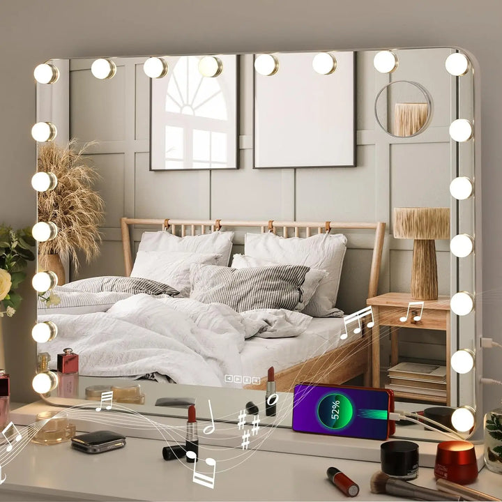 Hollywood Make-Up Mirror with Lighting 20 LED,Bluetooth Player, 80x60cm Large Cosmetic Mirror with 3 Dimmer Light ,USB,Touch