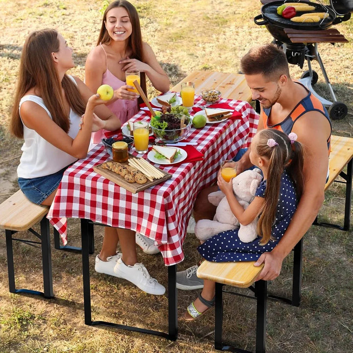 70 Inch Folding Picnic Tables with Benches Set, Weather-Resistant Wooden Beer Garden Table Bench, 3-Piece Portable