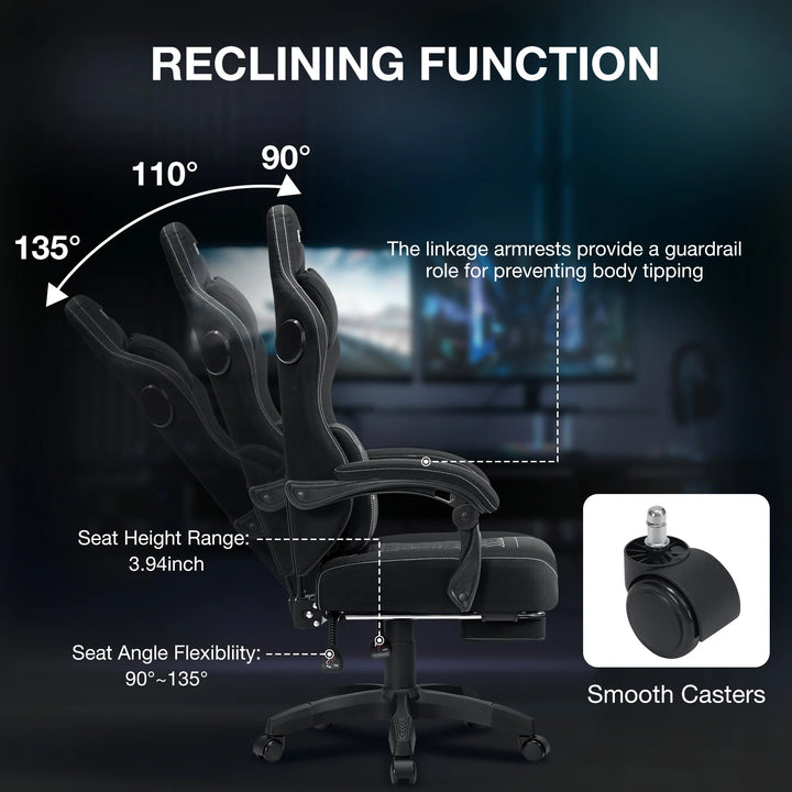 Breathable Gaming Chair With Lumbar Cushion Bluetooth Speaker Dual Function Point Massage Height Adjustable Office Computer Chai