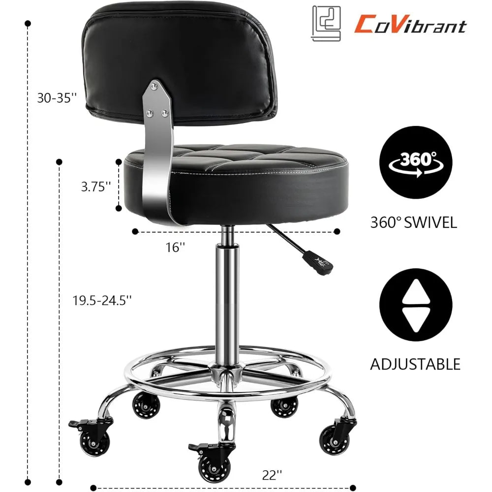 adjustable ergonomic hydraulic stool with backrest and footrest for professionals and home use