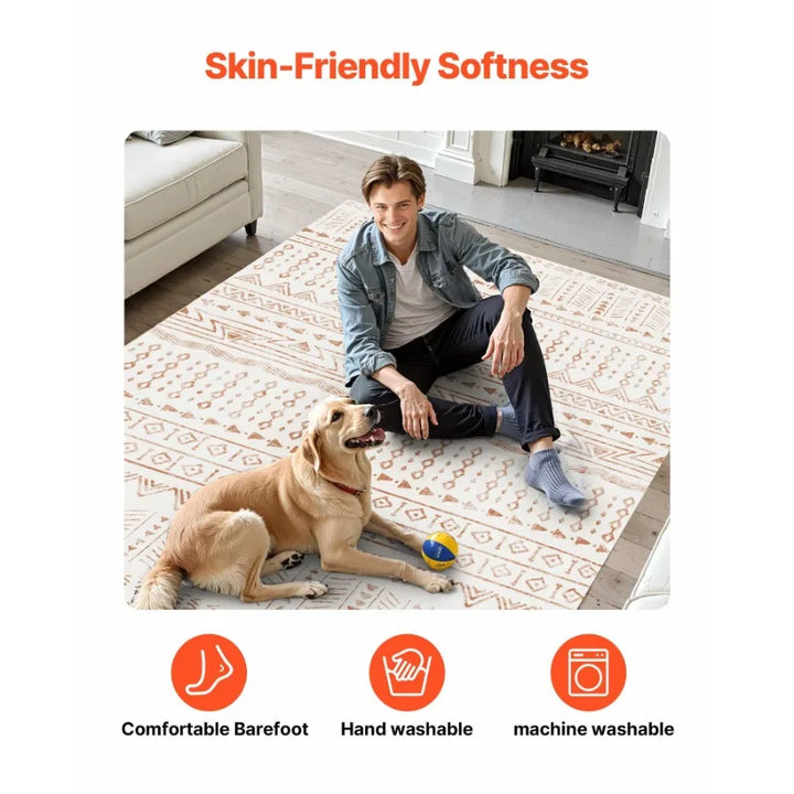 Large Area Rug 6 x 9 ft AntiSkid and TearResistant Floor Mat Modern Beige