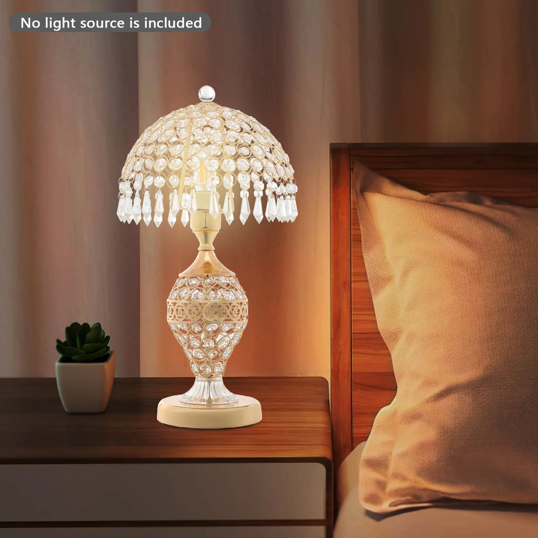 Crystal Table Lamp,Gold 110V Tabletop Decorative Bedside Lamp Corded Electric Lighting 3-5m² for Bedrooms,Living Rooms