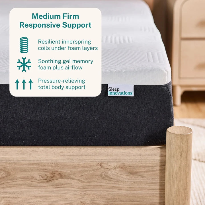 10 Inch Hybrid Mattress Queen Innerspring Gel Memory Foam Medium Firm Antimicrobial Cooling Technology Pressure Relief Support
