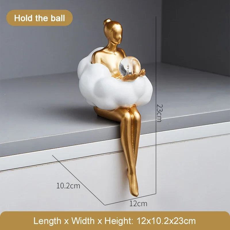 Light Luxury Cloud Girl Golden Ornament Resin Originality Desktop Humanoid Decoration Ballet Sculpture A Living Room For Home