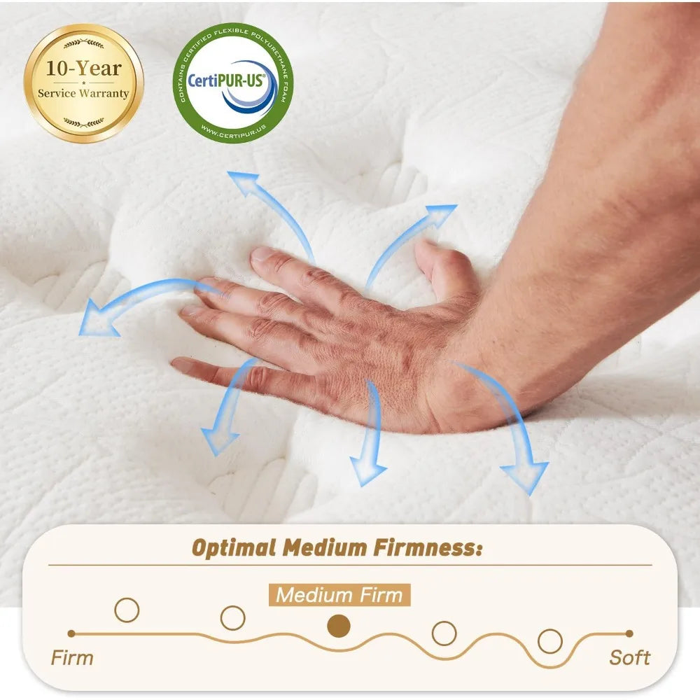 10 Inch Queen Size Hybrid Mattress with Gel Memory Foam and Individual Pocketed Coils for Motion Isolation & Edge Support