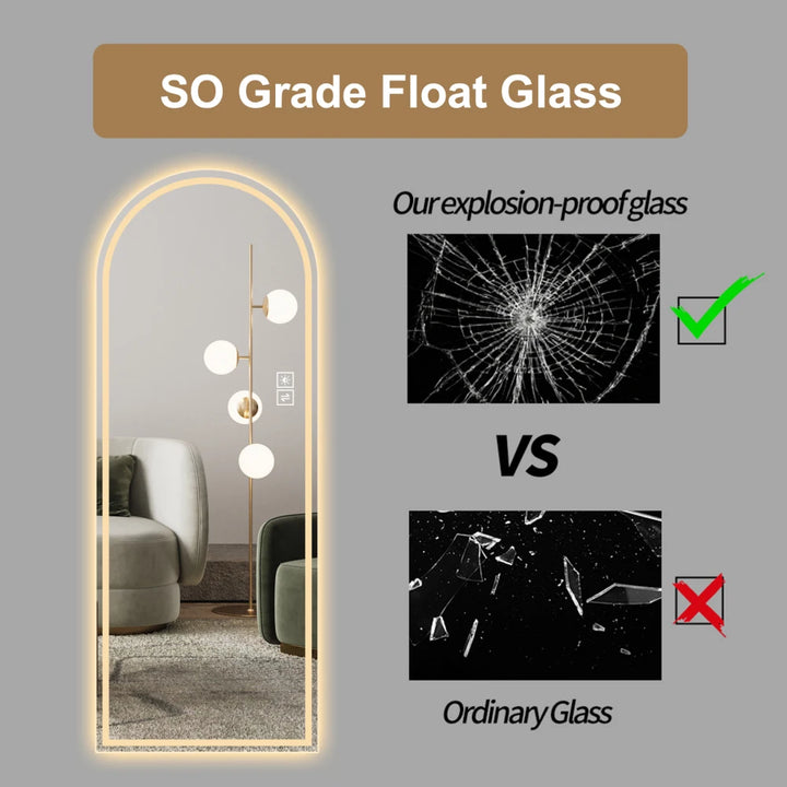 65" x 21" Arch Design LED Full Length Mirror ,Dimmable,  High Definition & Explosion-Proof, Full-Length Standing or Wall