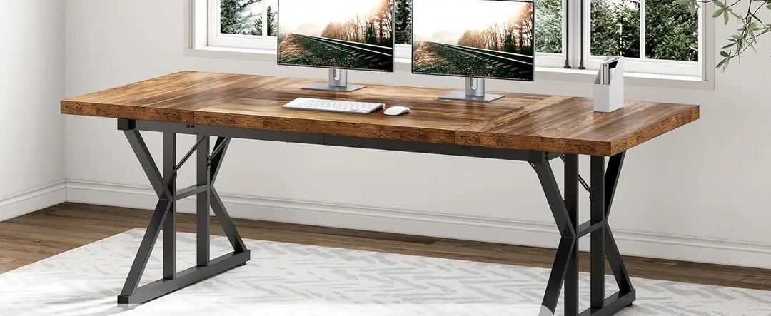LITTLE TREE 70.8-Inch Office Desk, Executive Office Desk, Modern Work Desk, Large Farmhouse Writing Table Computer Desk for Home