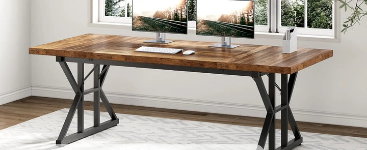 LITTLE TREE 70.8-Inch Office Desk, Executive Office Desk, Modern Work Desk, Large Farmhouse Writing Table Computer Desk for Home