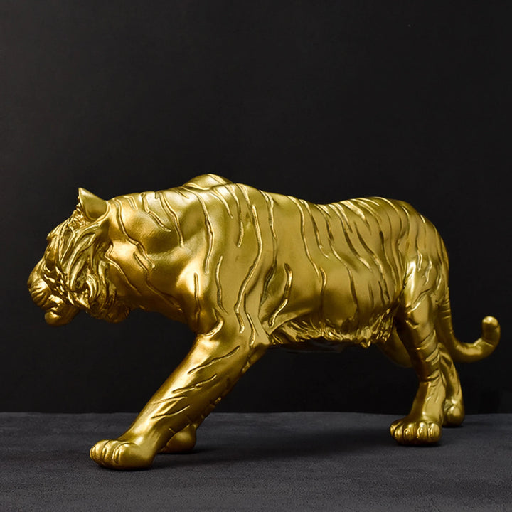 Resin Tiger Casting Animal Figurine Ornaments Gold 3D Tiger Animal Statue Christmas Gift Collectibles for Home TV Cabinet Decor