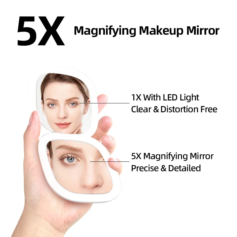 Mini Makeup Mirror Led Compact Pocket Portable Foldable Cosmetic Charge Makeup Mirror With 10X Light Magnifying Makeup Mirror