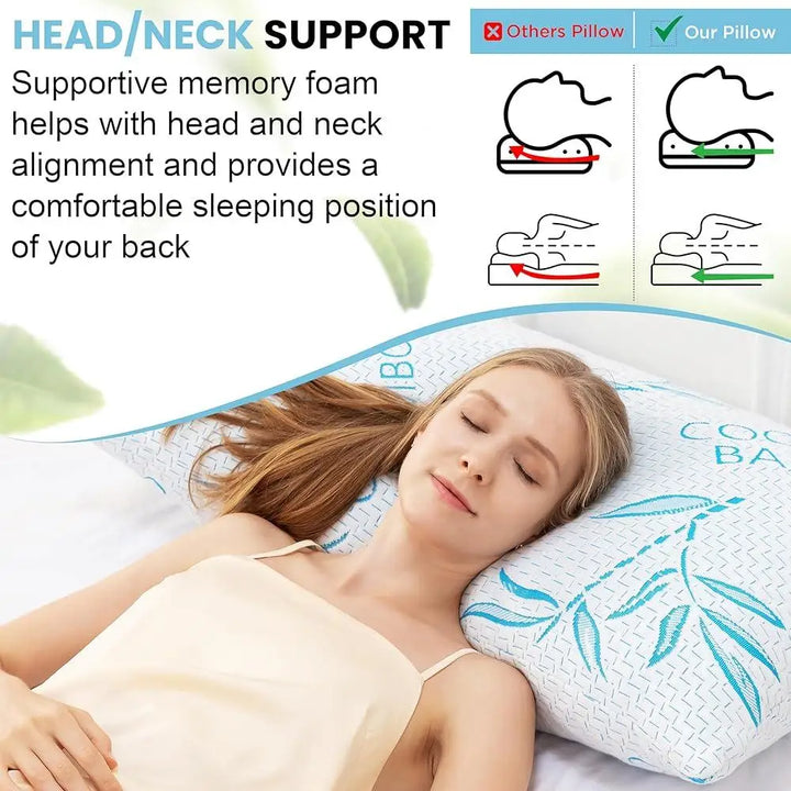 Queen Size 2 Pack Adjustable Bamboo Rayon Cooling Pillows Shredded Memory Foam Hypoallergenic Support Side Back Stomach Sleepers