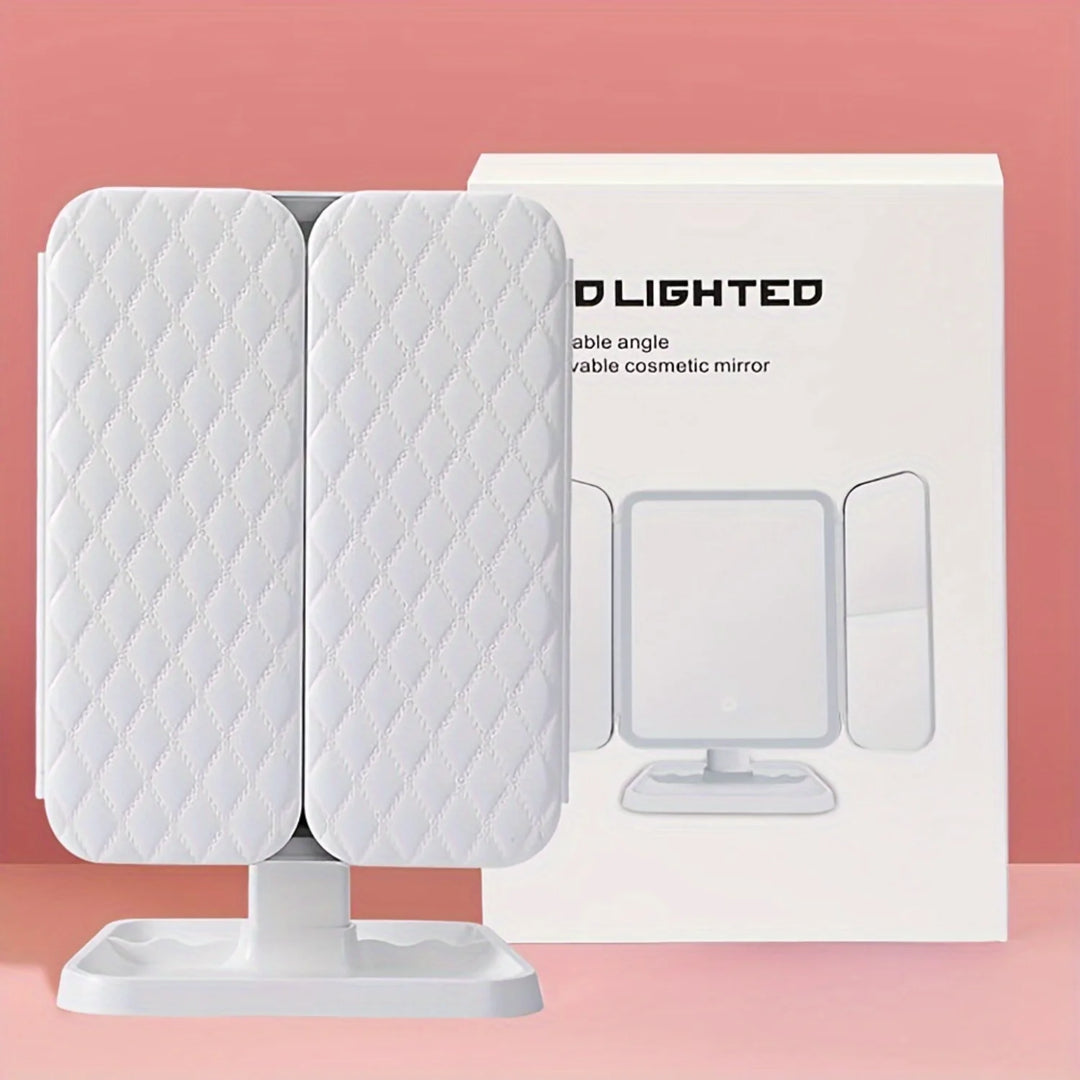 LED Tri-Fold Makeup Mirror, Lighted Vanity Mirror Double Door - Beauty Makeup Tool for Dorm Use - 1pc