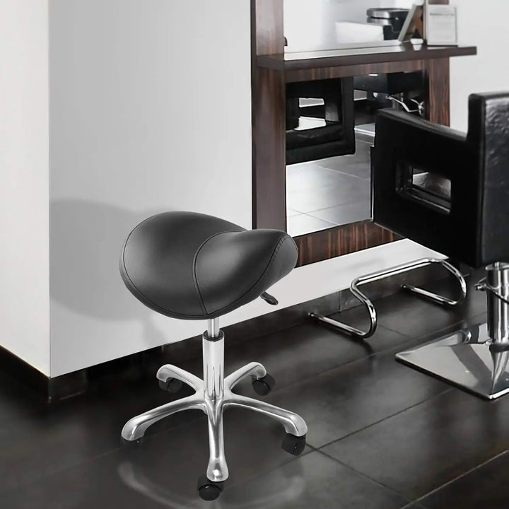 Professional Ergonomic Saddle Stool, Black - Adjustable Hydraulic Seat, Rolling Spa Salon, Massage