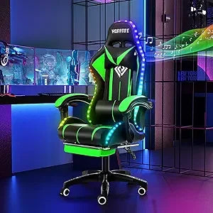 Pink Gaming Chair with Speakers and Led Lights Massage Video Game Chair with Footrest Reclining Computer Gaming Chair for Girls