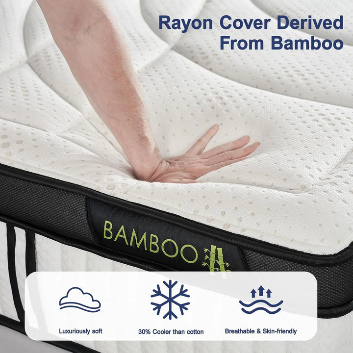 2025NEW Queen Mattress, 14 Inch Euro Top Gel Memory Foam and Pocket Coils Innerspring Hybrid Mattress Queen with 7 Premium Layer