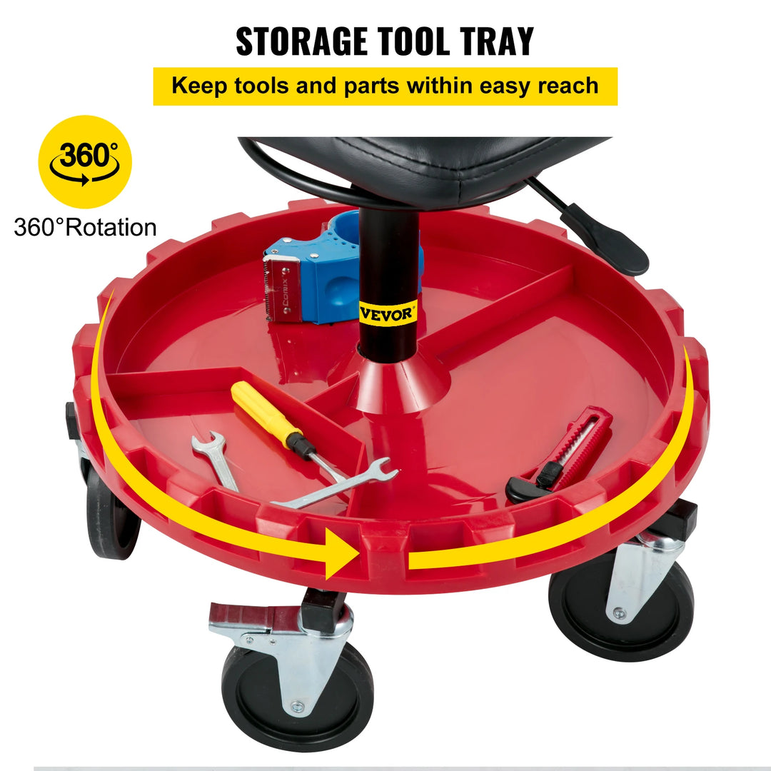 SucceBuy Rolling Garage Stool 300 LBS Capacity 21"-26" Adjustable Height Range Mechanic Seat with Swivel Casters and Tool Tray