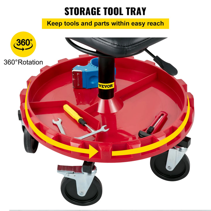 SucceBuy Rolling Garage Stool 300 LBS Capacity 21"-26" Adjustable Height Range Mechanic Seat with Swivel Casters and Tool Tray