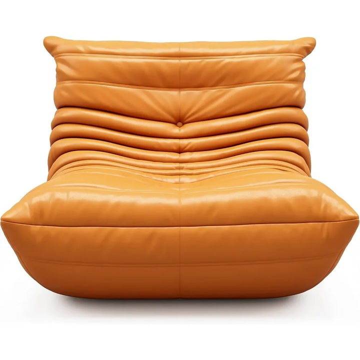 Mid-Century Modern Orange Faux Leather Floor Sofa Soft Lounge Chair Accent Couch for Living Room Bedroom Salon Office