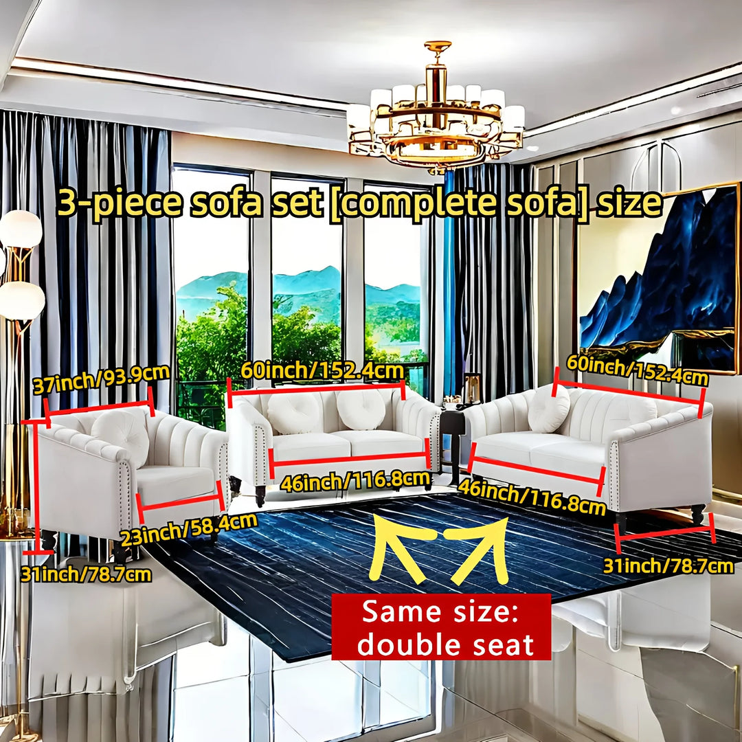 3pcs Chesterfield Sofa Couches Set with 5 Pillows Modern Sofas for Living Room, Bedroom, Office Comfortable Couch Leisure Sofa