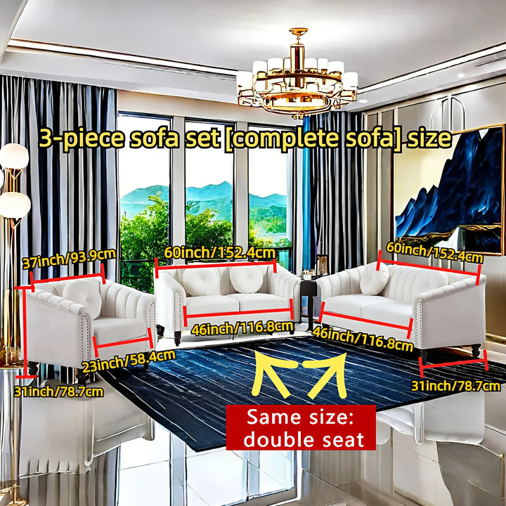 3pcs Chesterfield Sofa Couches Set with 5 Pillows Modern Sofas for Living Room, Bedroom, Office Comfortable Couch Leisure Sofa