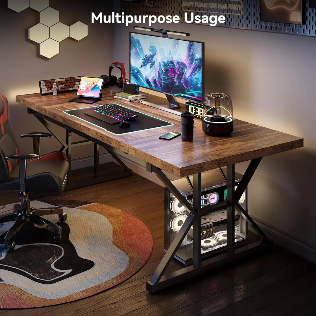 LITTLE TREE 70.8-Inch Office Desk, Executive Office Desk, Modern Work Desk, Large Farmhouse Writing Table Computer Desk for Home