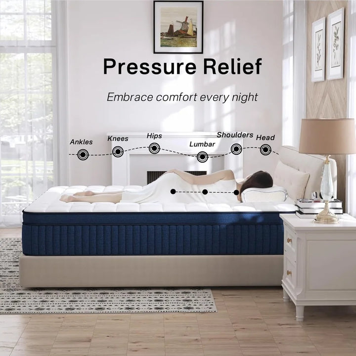 King Size Mattress, 14 Inch King Mattress in a Box, Medium Firm Pocket Spring and Gel Memory Foam for Superior Comfort, Pressure