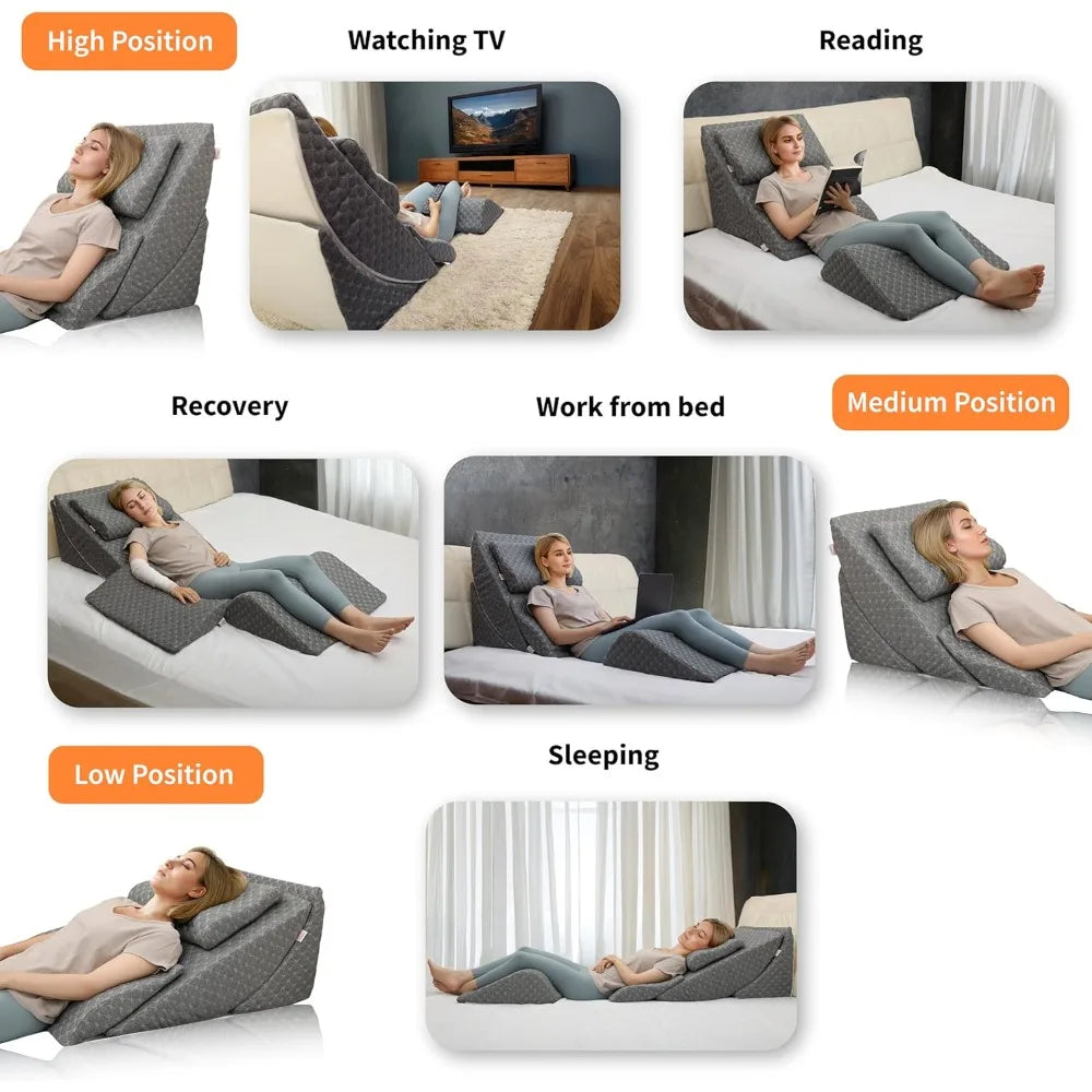 Adjustable Orthopedic Bed Wedge Pillow Set, Post Surgery Recovery, Memory Foam Wedge Pillow for Back, Knee&Leg Pain Relief- Best