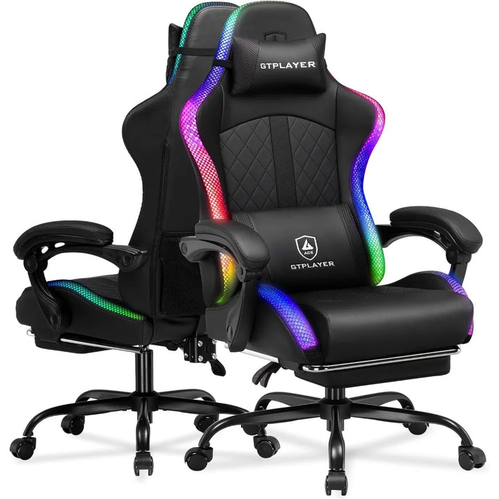 RGB Gaming Chair with Footrest and LED Lights, Reclining Computer Chair for Adults