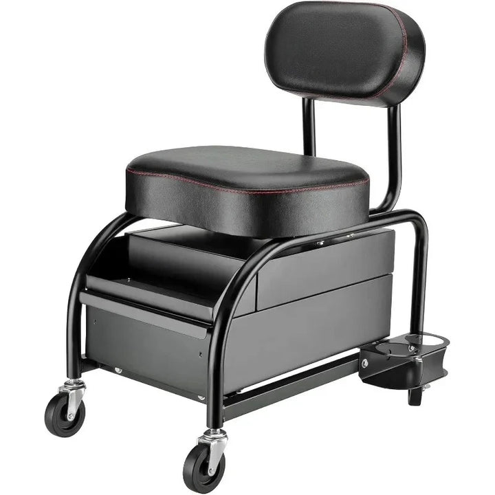 Professional Car Detailers Mechanics Roller Seat, Heavy Duty Garage Stool with Thick Padded Seat and Backrest,NEW