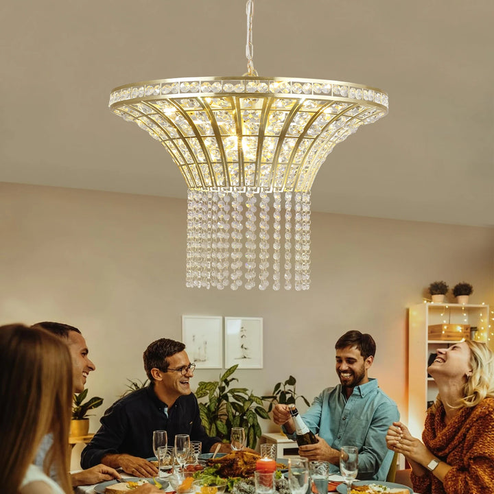 Crystal Chandeliers K9 Drop Crystal Chandelier Ceiling Light Fixture 8 Lights For Ceiling Dining Room Living Room Indoor 23.6" W