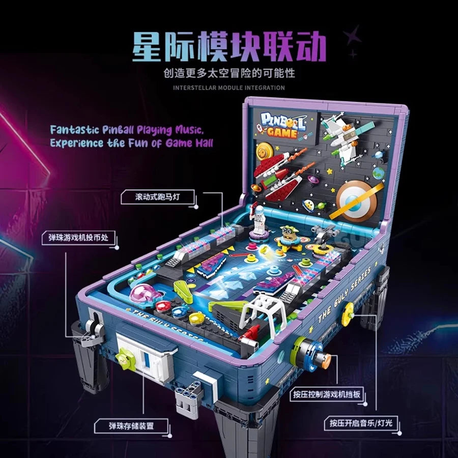 High Quality Building Blocks Pinball Machine, Game Table, Coin Operated, Children's Puzzle Assembly Model, Boy Creative Gift Toy