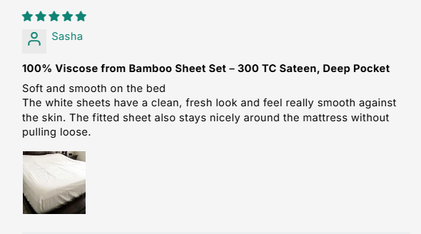 100% Viscose from Bamboo Sheet Set – 300 TC Sateen, Deep Pocket customer review screenshot 1