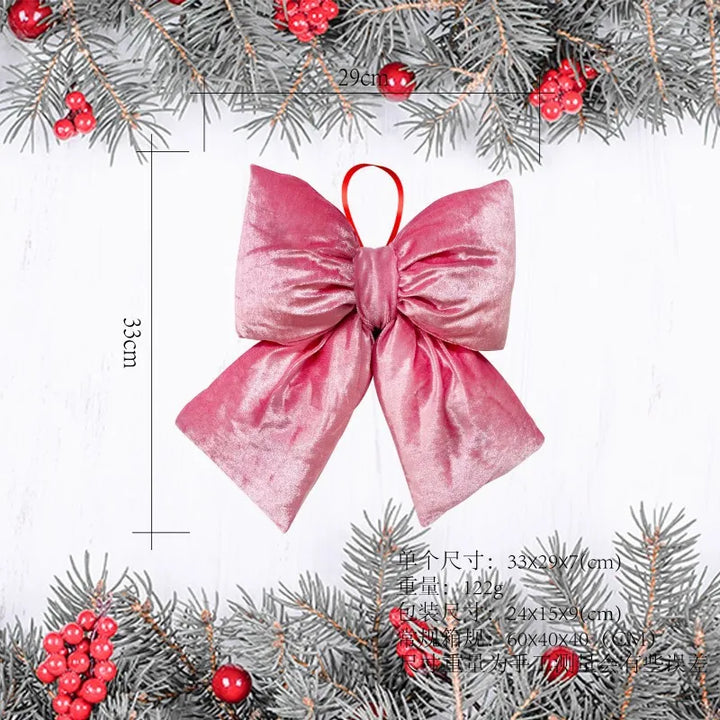 Festive Red Velvet Ribbon Bow with Sparkling Gold Trim - Elegant Holiday Tree Decoration or Gift Topper