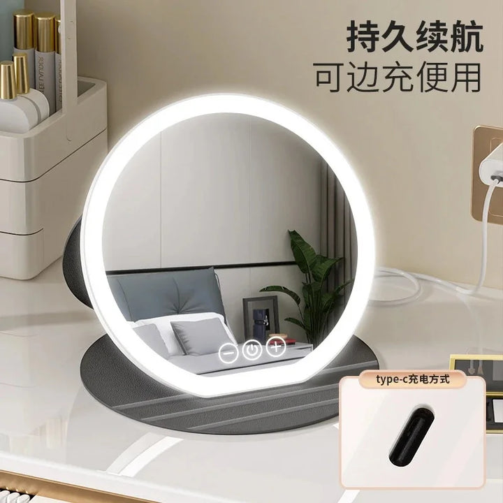 3 Colors Dimmable LED Makeup Mirror With Touch Screen Fold Cosmetic Makeup Mirror Rechargeable Tabletop For Travel & Home Use