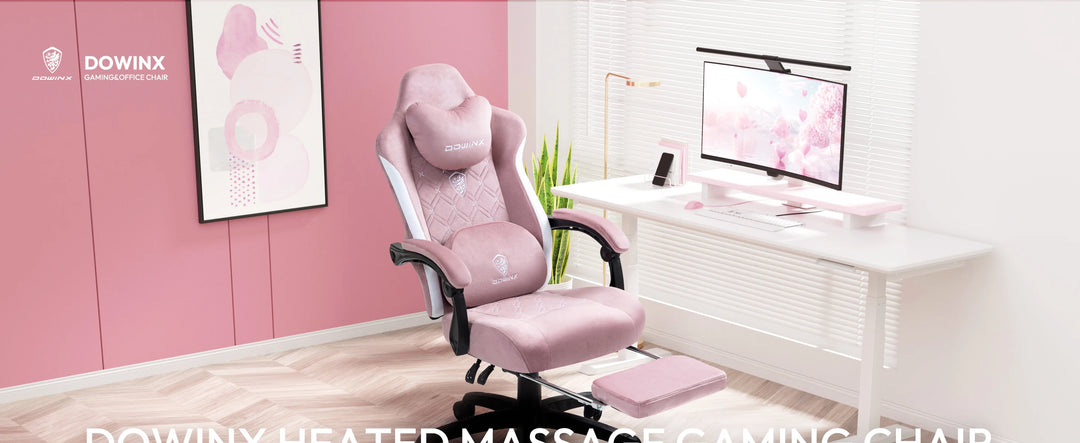 Dowinx Gaming Chair with Heated Massage Lumbar Support, Breathable Fabric Office Chair with Pocket Spring Cushion and Footrest,