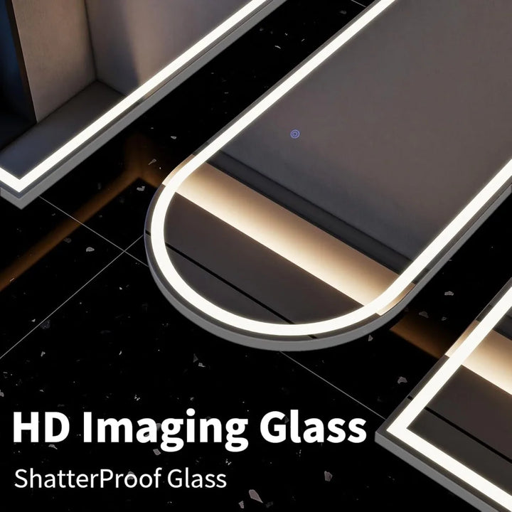65"x26" LED Mirror Full Length, Arched Floor Body Mirror with Dimmable Lights - 3 Color Modes, Standing Leaning Wall