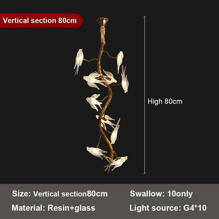 Luxury Branch Chandelier Glass Bird Crystal Led Ceiling Chandelier for Dining Room Bedroom Hotel Vintage Living Room Chandelier