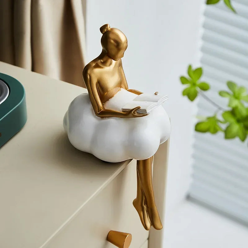 Light Luxury Cloud Girl Golden Ornament Resin Originality Desktop Humanoid Decoration Ballet Sculpture A Living Room For Home