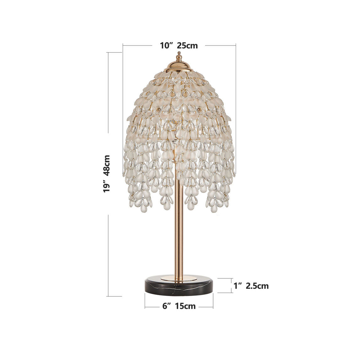 19"Elegant Crystal Table Lamp Vintage Waterfall Design with Crystal Bead String Shades and Marble Textured Base(No Bulb)
