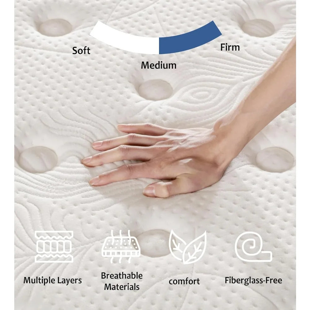 Hybrid 10 Inch Full Size Mattress in a Box, Memory Foam & Individually Pocket Spring for Pain Relief, Medium Firm