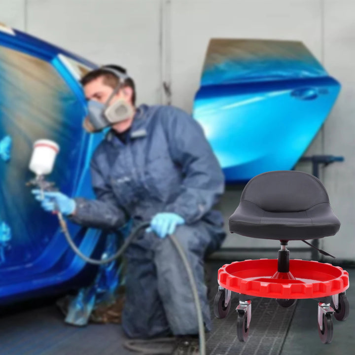 220 LBS Rolling Garage Stool Adjustable Height Mobile Rolling Gear Seat Round Tray Garage Pneumatic Stool