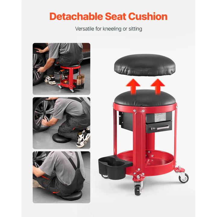 VEVOR Rolling Mechanic Stool with Wheels 300 lbs Garage Seat/Work Stool Padded Roller Creeper Seat with Fixed Height, for Garage