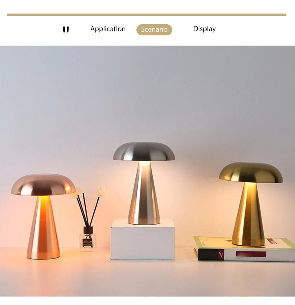 Retro table lamp Mushroom LED Night Light Rechargeable desk lamp Touch Sensor Reading Lights  for bedroom  Restaurant Bar Decor