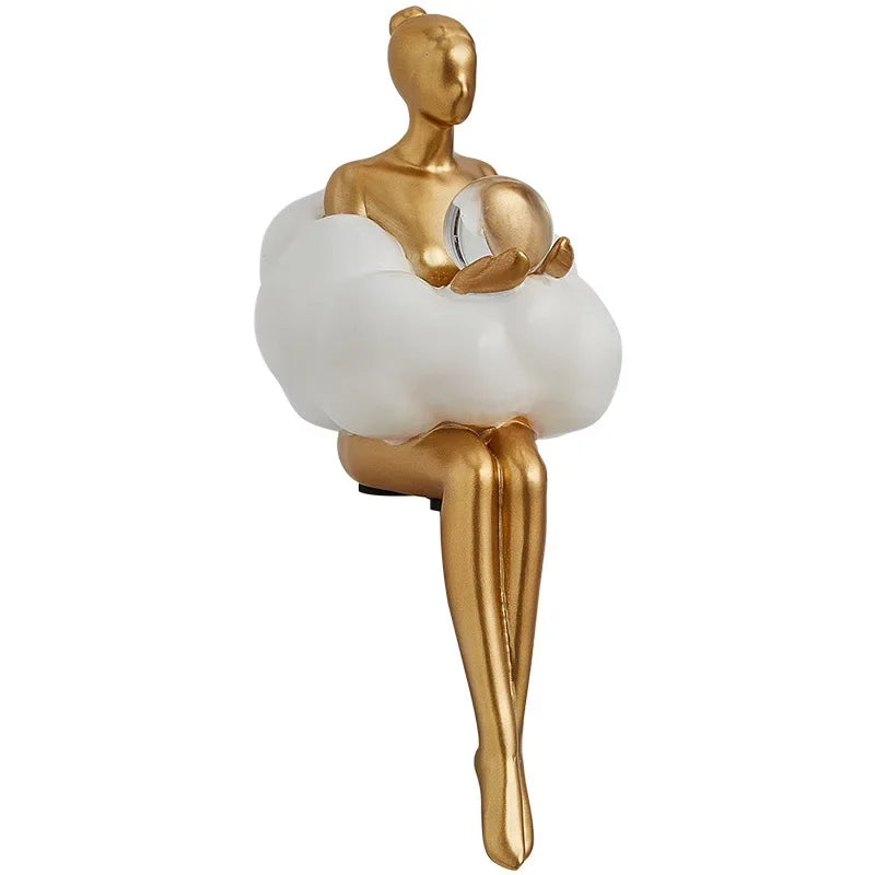 Light Luxury Cloud Girl Golden Ornament Resin Originality Desktop Humanoid Decoration Ballet Sculpture A Living Room For Home