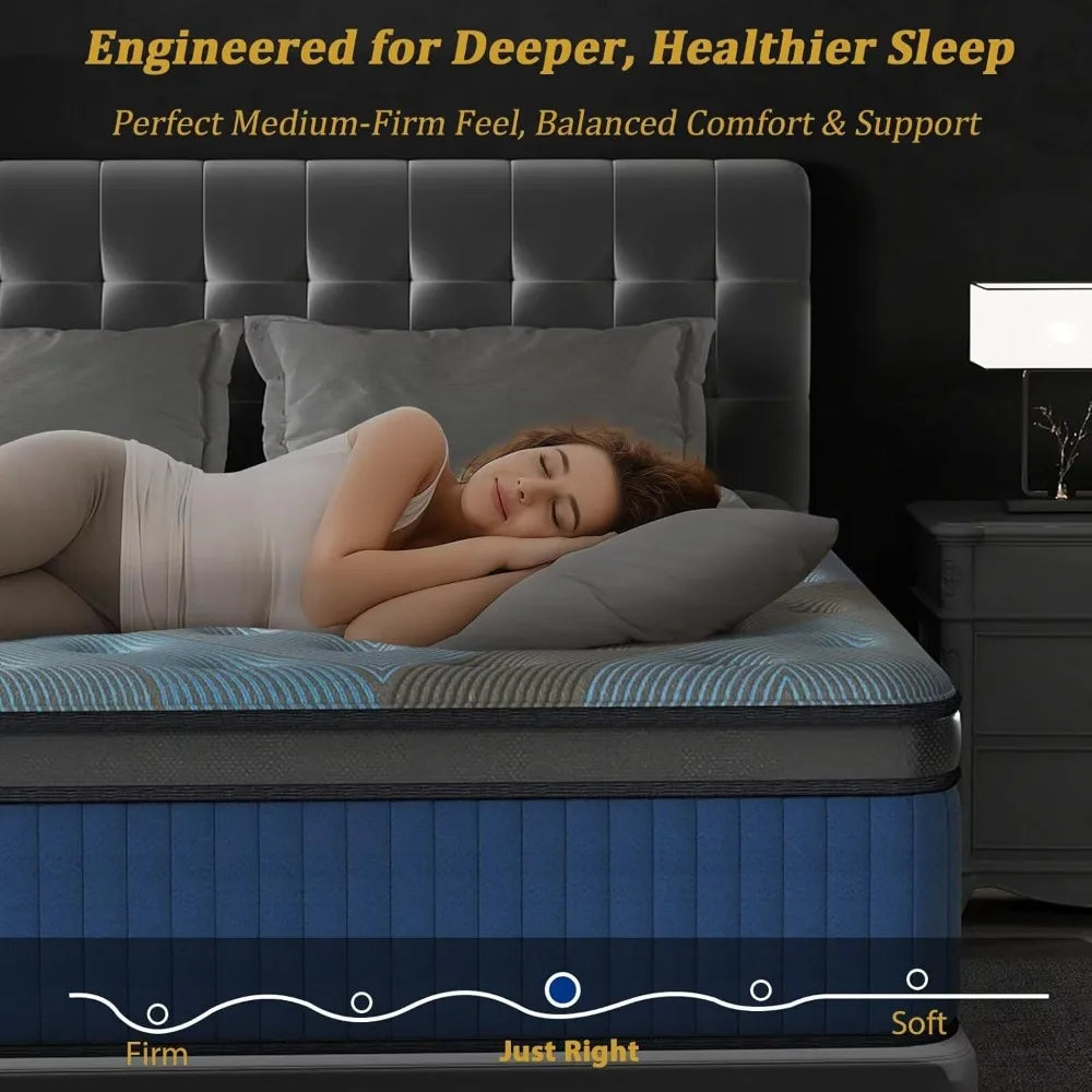 12 Inch Hybrid King Mattress in a Box, Upgrade Durable Individual Pocket Springs, Medium Firm Lumber Support