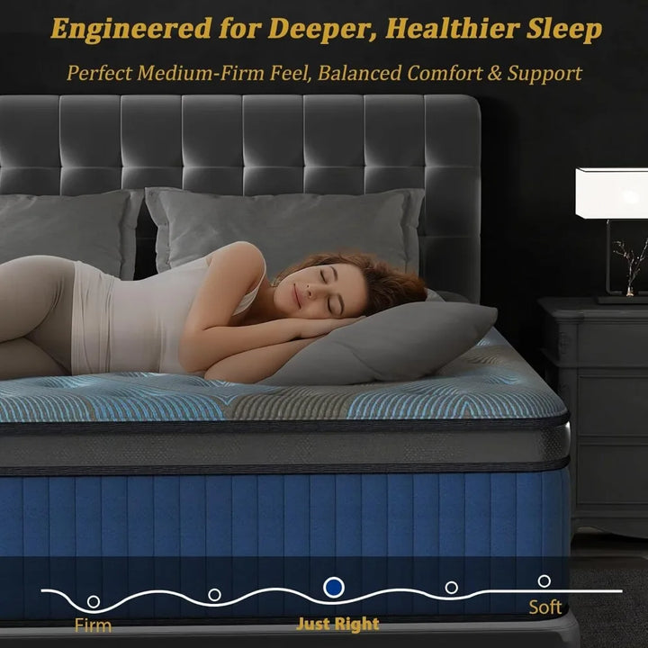 12 Inch Hybrid King Mattress in a Box, Upgrade Durable Individual Pocket Springs, Medium Firm Lumber Support